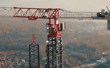 Terex Flat Top Tower Crane working on high-rise building construction