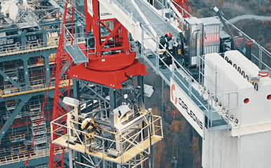 Terex Flat Top Tower Crane performing precision lifts at a USA construction site